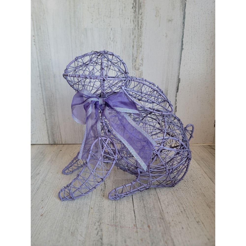 Purple rabbit bow Easter metal wire spring home decor figure cute